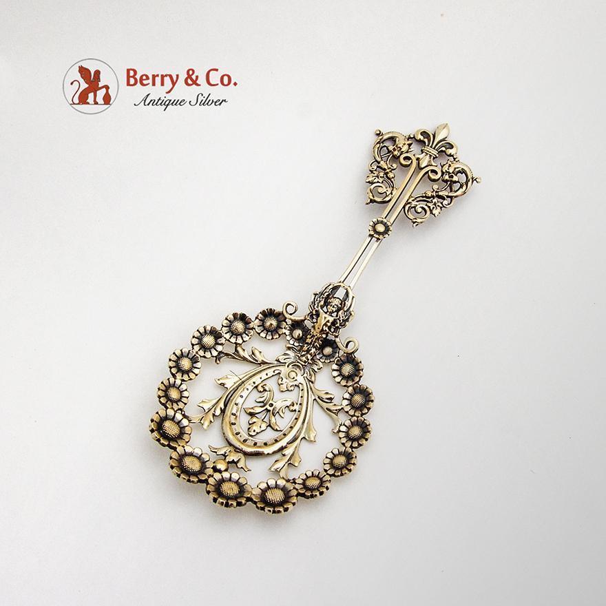 Ornate Openwork Bon Bon Spoon George W Shiebler Gilt Sterling Silver