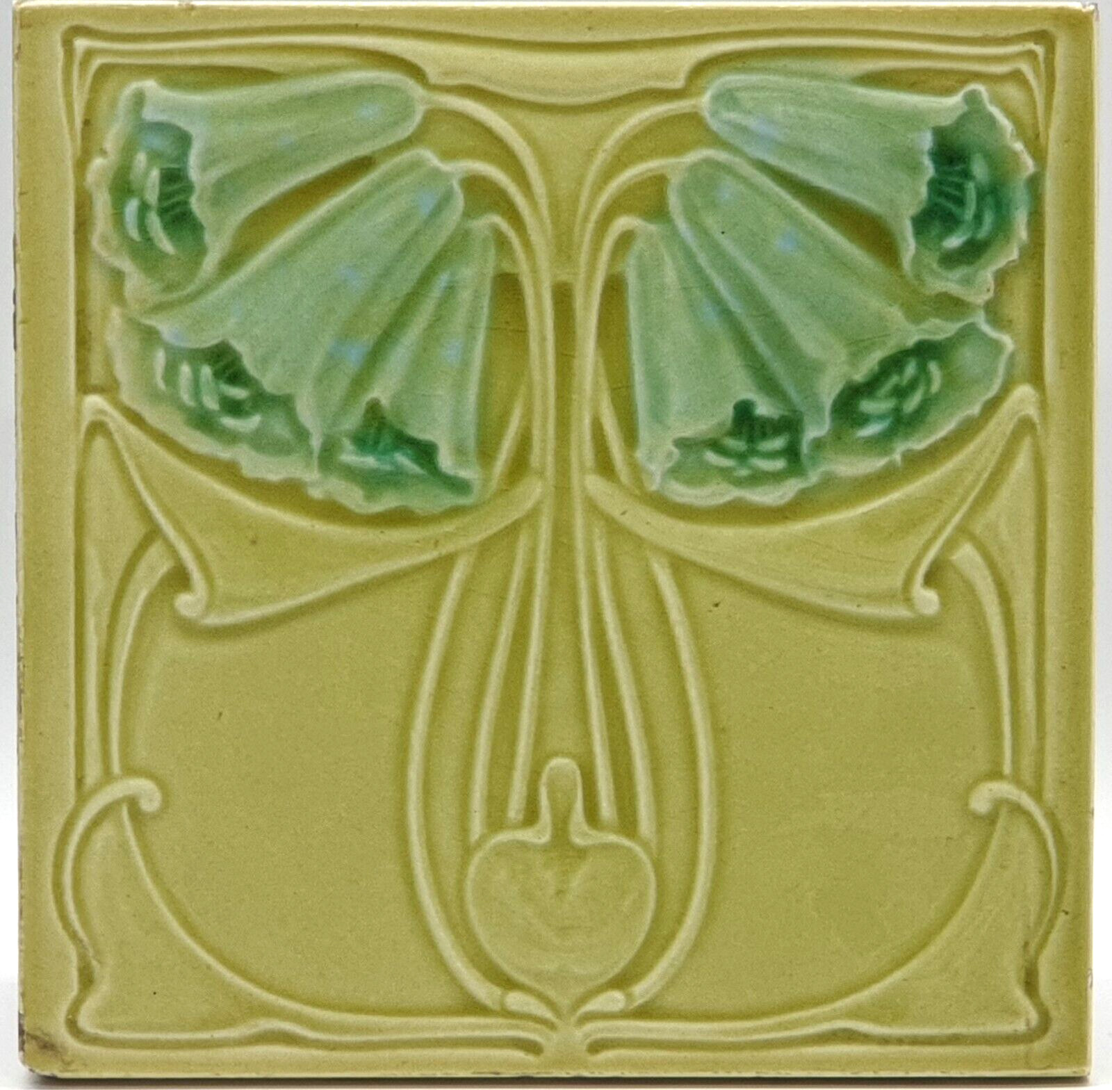 Art Nouveau Fireplace Tile Moulded Majolica Floral Design by Marsden C1907