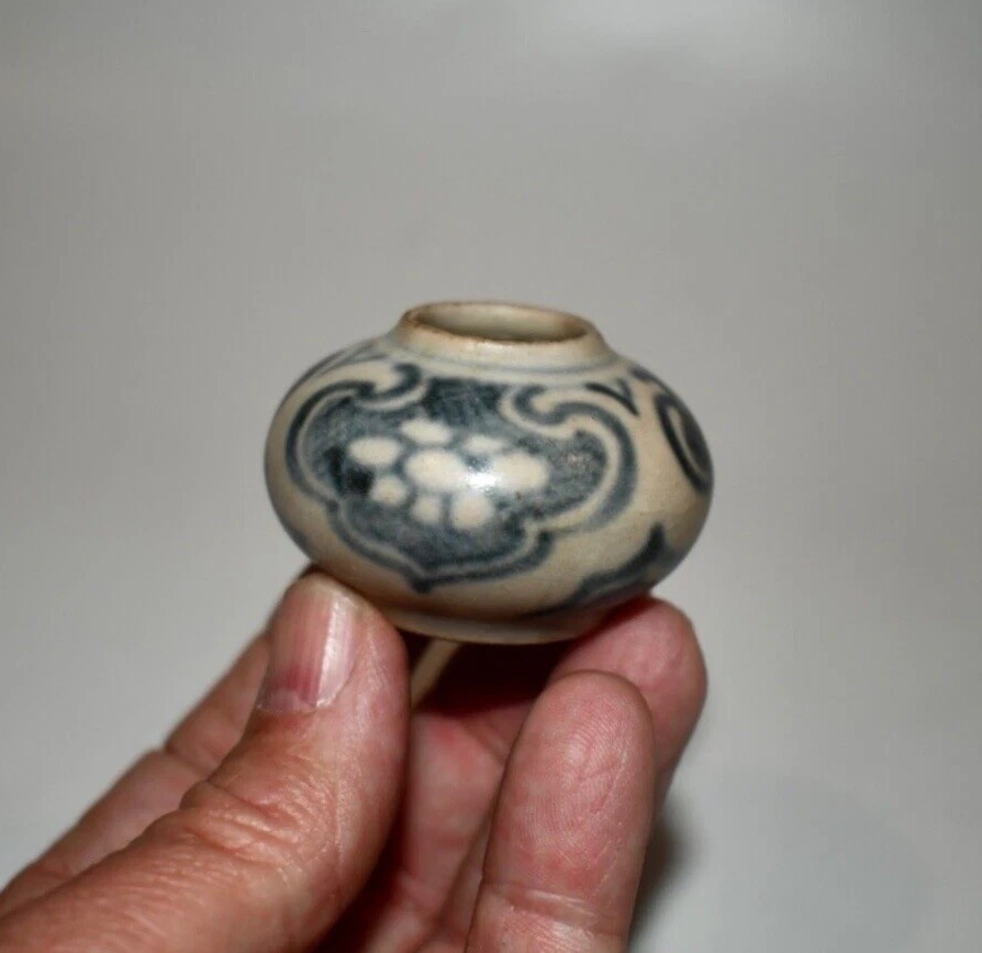 Miniature Antique Annamese Cobalt Blue Stoneware Jarlet from Vietnam / SE Asia
