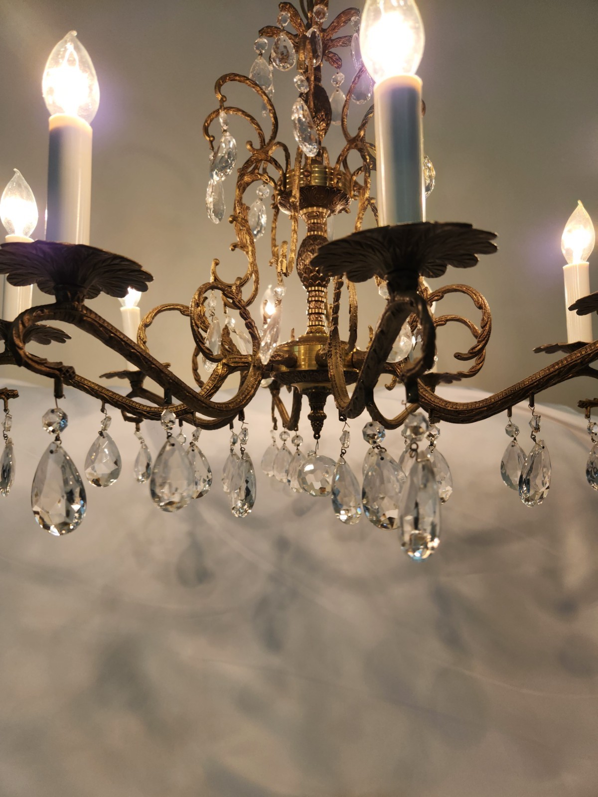 Antique Brass PINEAPPLE Dark Patina Crystal Chandelier 8 arms 8 Lights