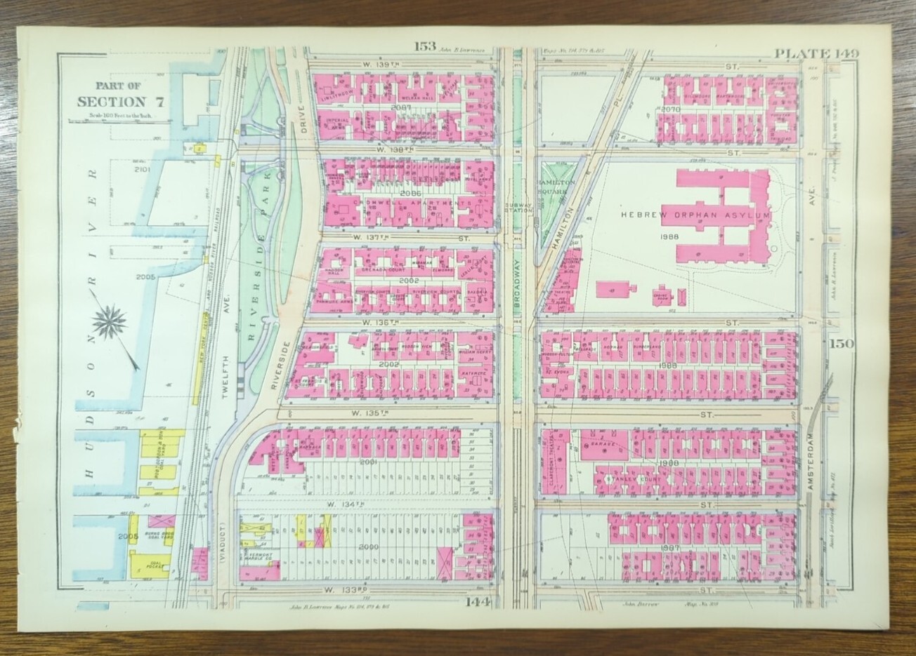1916 HAMILTON HEIGHTS MANHATTAN NEW YORK CITY NY Map ~ Old Antique Original