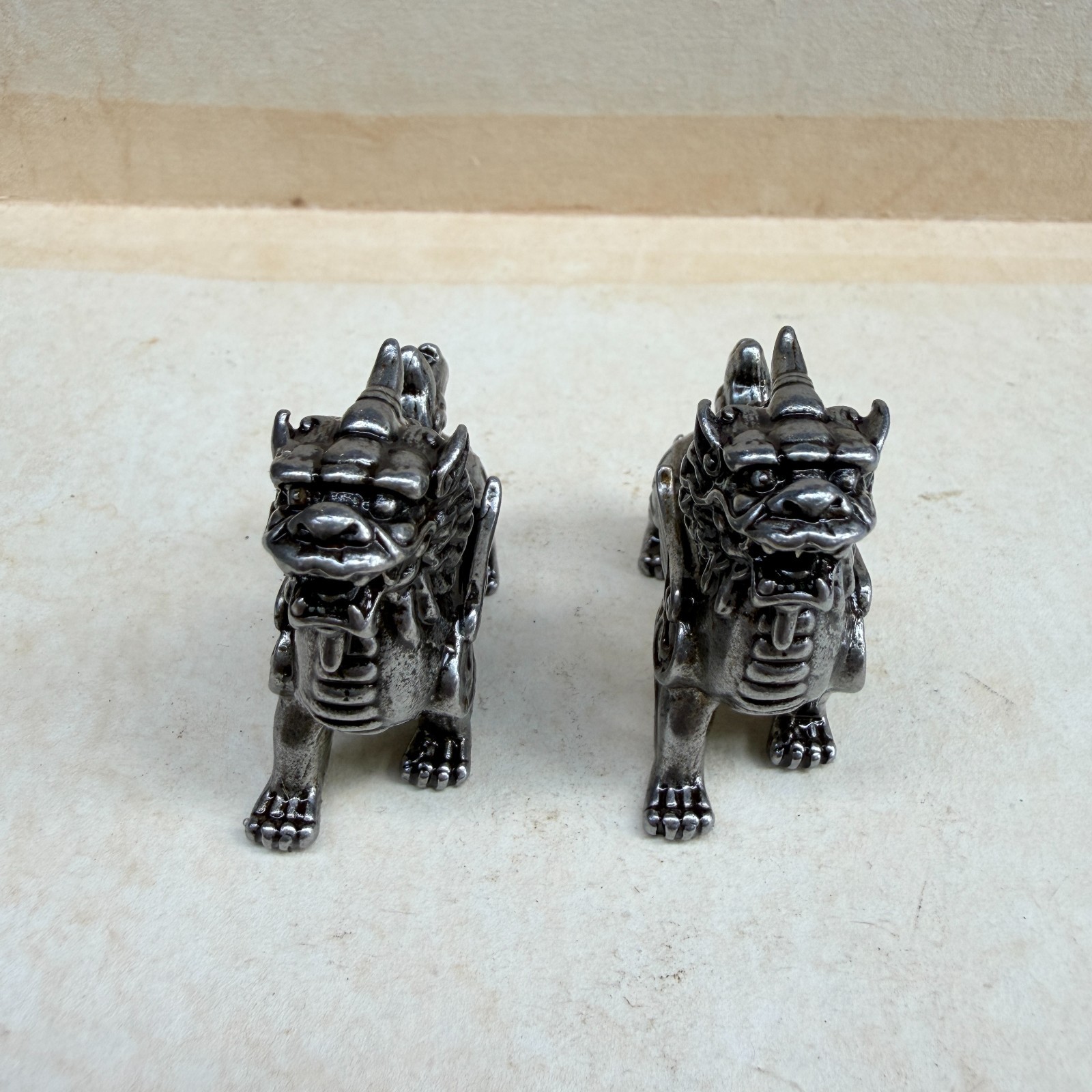 Old Chinese Tiab Iron winged unicorn mini kylin small ornament