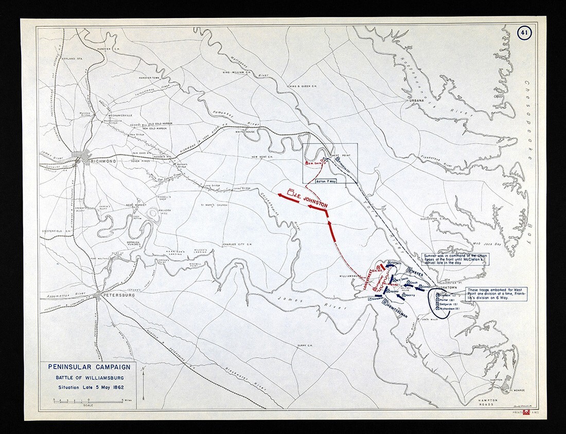 Civil War Map 41 Battle Williamsburg Virginia Peninsular Campaign May 5, 1862