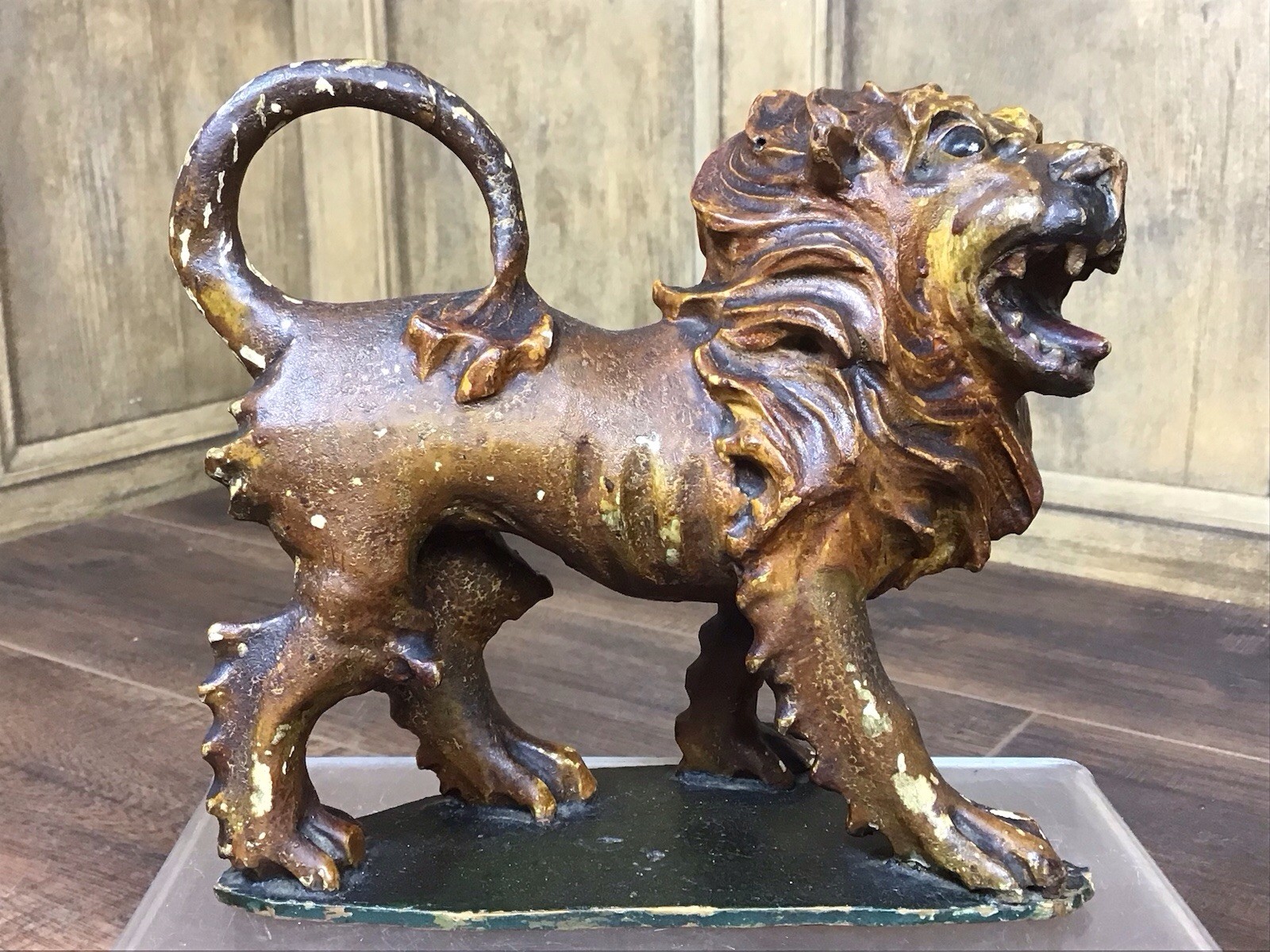 ANTIQUE GEORGIAN CARVED GILTWOOD & POLYCHROME LION SCULPTURE 18thC ENGLISH
