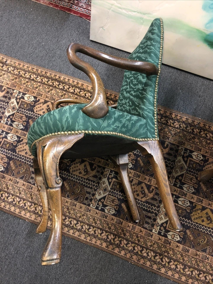 Pair Solid Mahogany Queen Anne Style Armchair