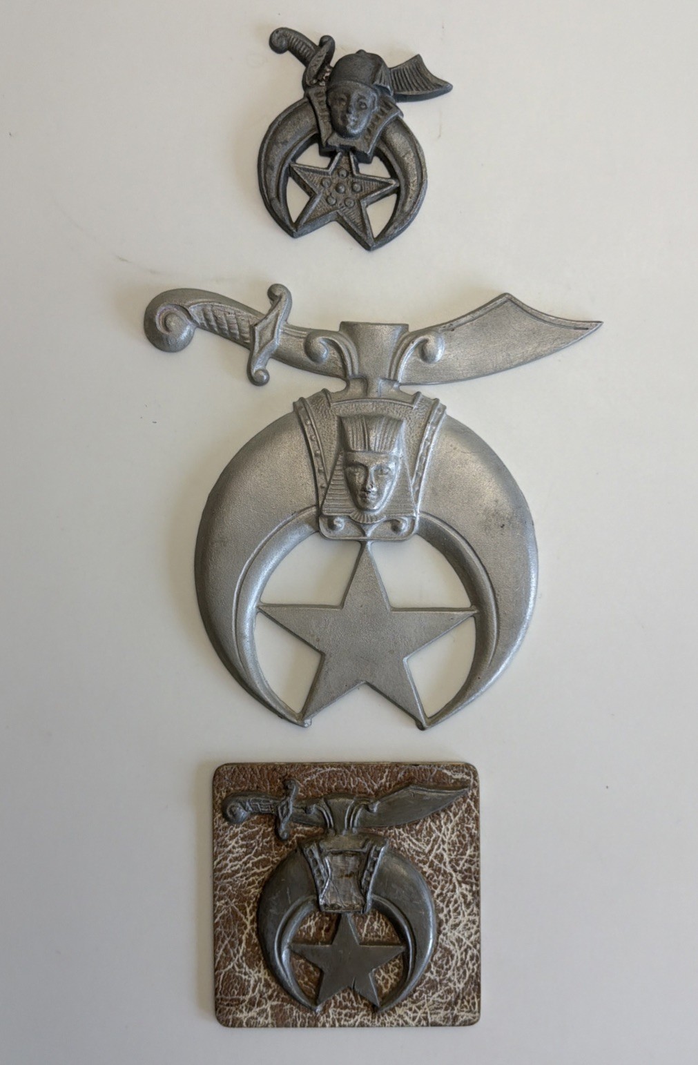 Vintage Masonic Shriners Emblems 3 Pieces Architectural Cast Aluminum Metalwork