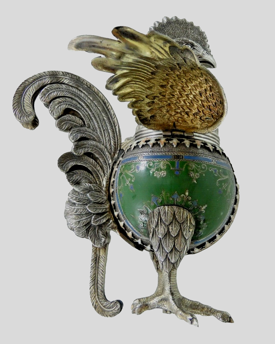 ANTIQUE SILVER ENAMEL SPICE CONTAINER BESAMIM HAVDALAH JUDAICA Figural Rooster