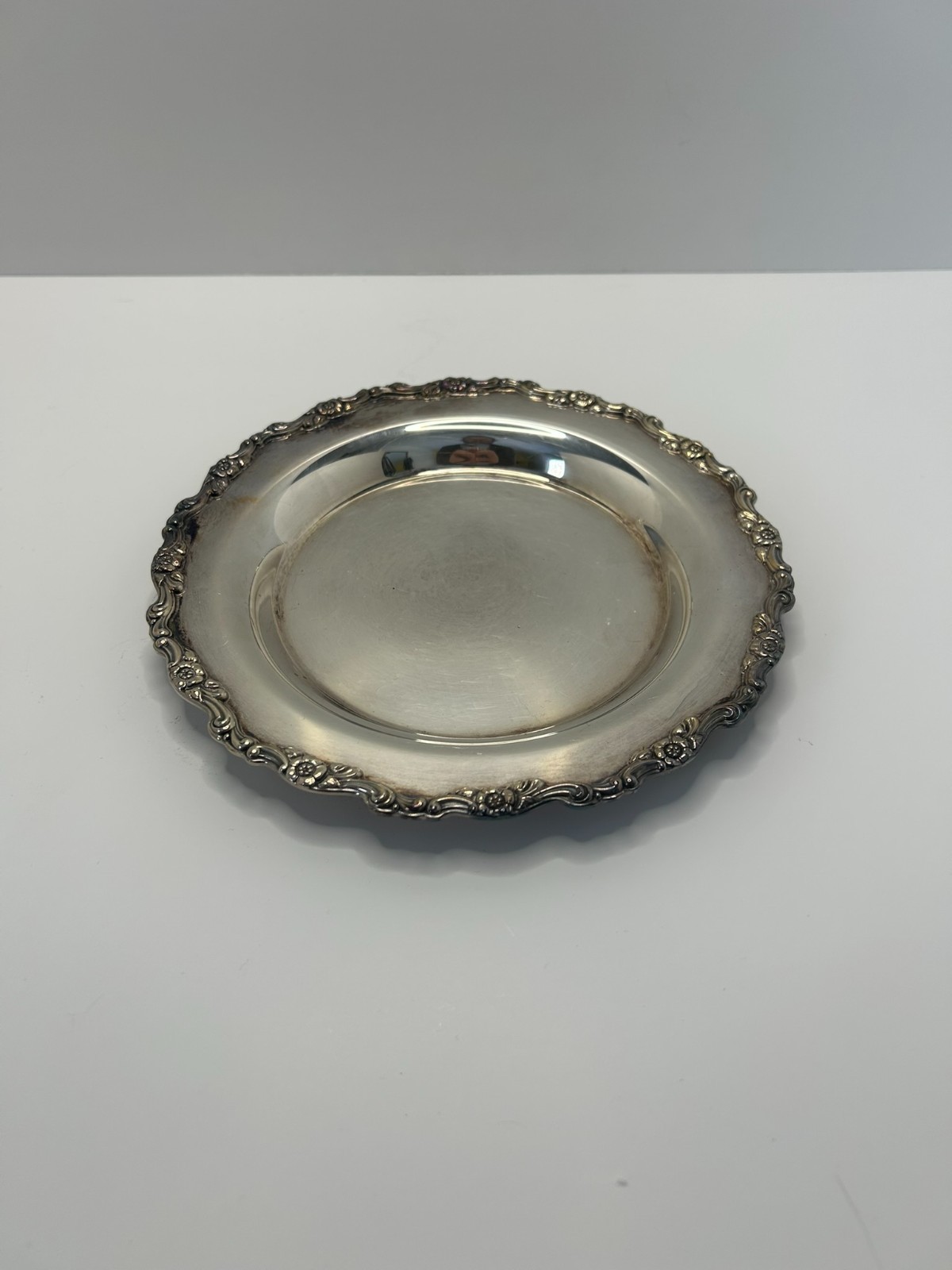Vintage Silver Plate Serving Tray Floral Rim Vanity Bar Display