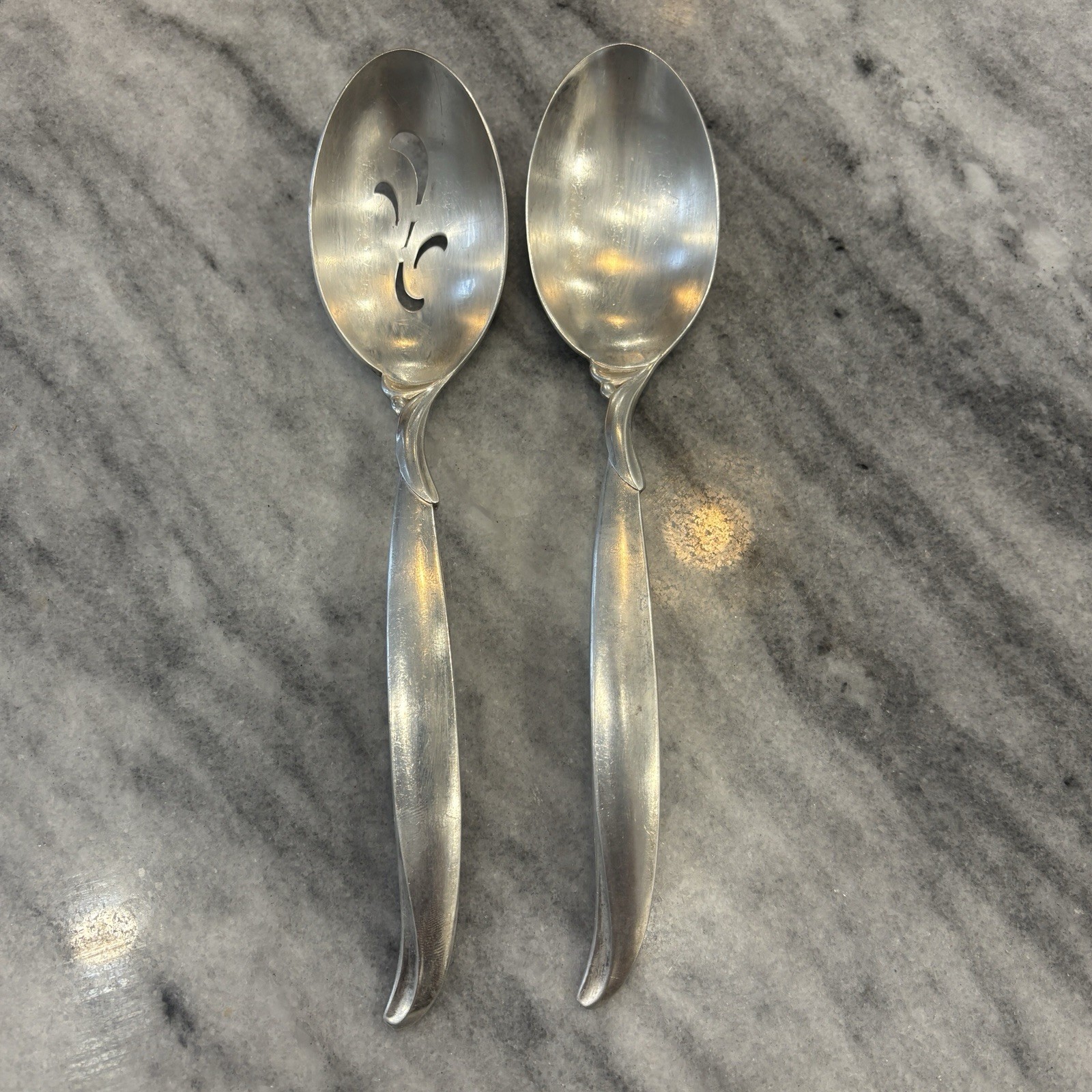 1847 Rogers Bros FLAIR Silverplate ServingSpoons Set Slotted Pierced MCM 1956 IS