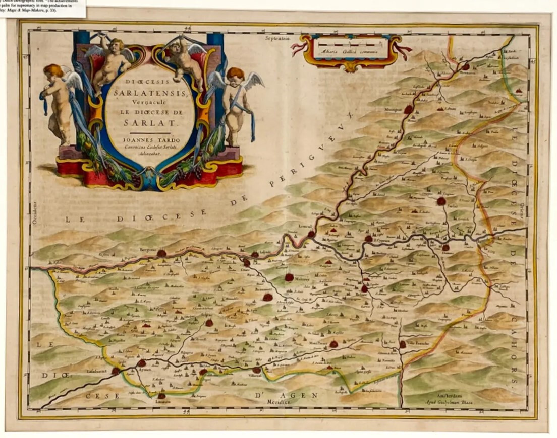 WILLEM JANSZOON BLAEU SARLAT PERIGORD REGION FRANCE ANTIQUE MAP C. 1640’S