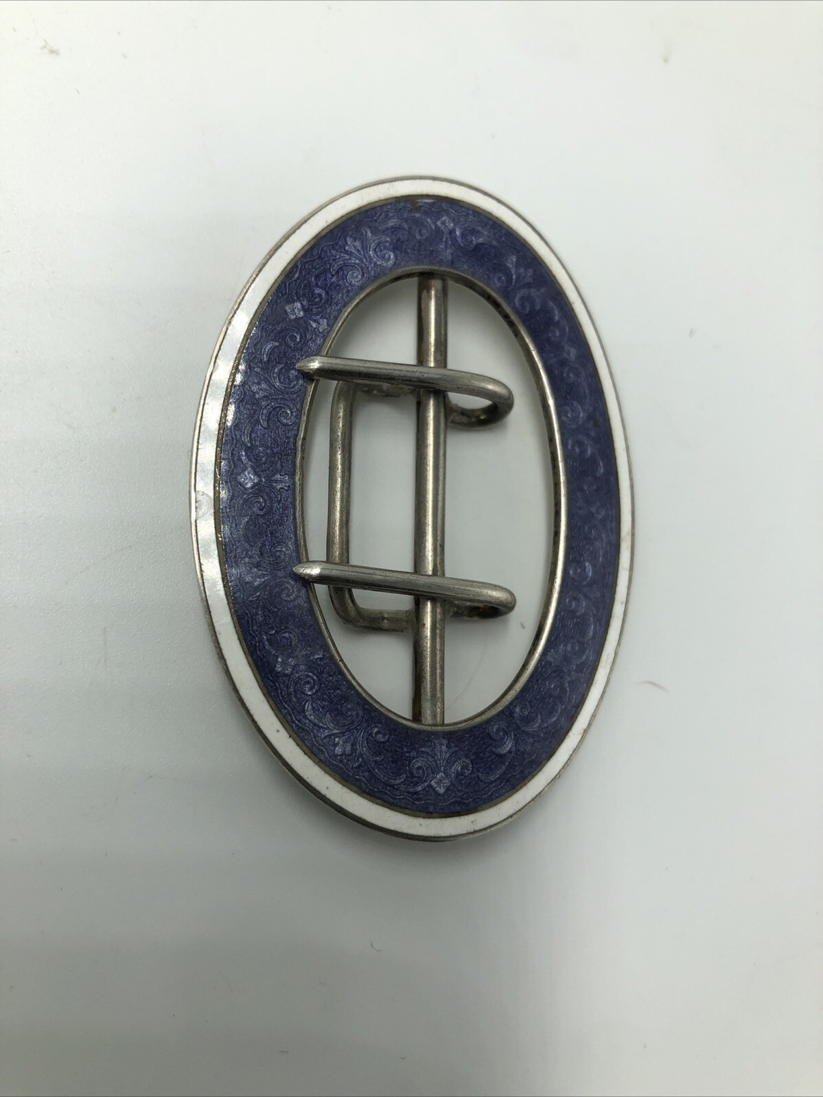 Silver Guilloche Lilac Enamelled Belt Buckle Levi & Salaman Birmingham 1909