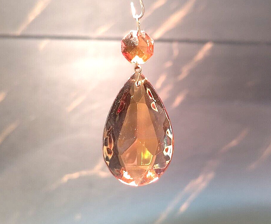 BOHEMIAN CRYSTAL ALMOND PENDANT H 50mm, WITH OCTAGON 15mm, FOR CHANDELIERS