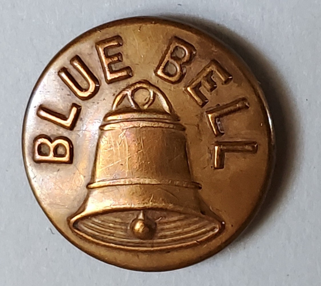 Bb BLUE BELL Antique Brass OVERALL BUTTON Church Bell OLD Wobble shank Medium