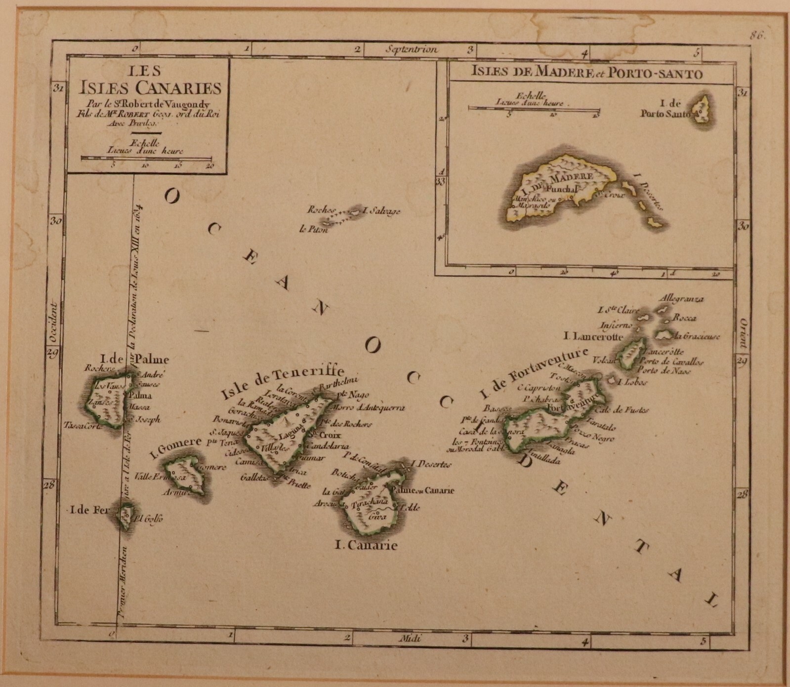 1729 Canary Islands map by Robert Vaugondy – circa 1750 –