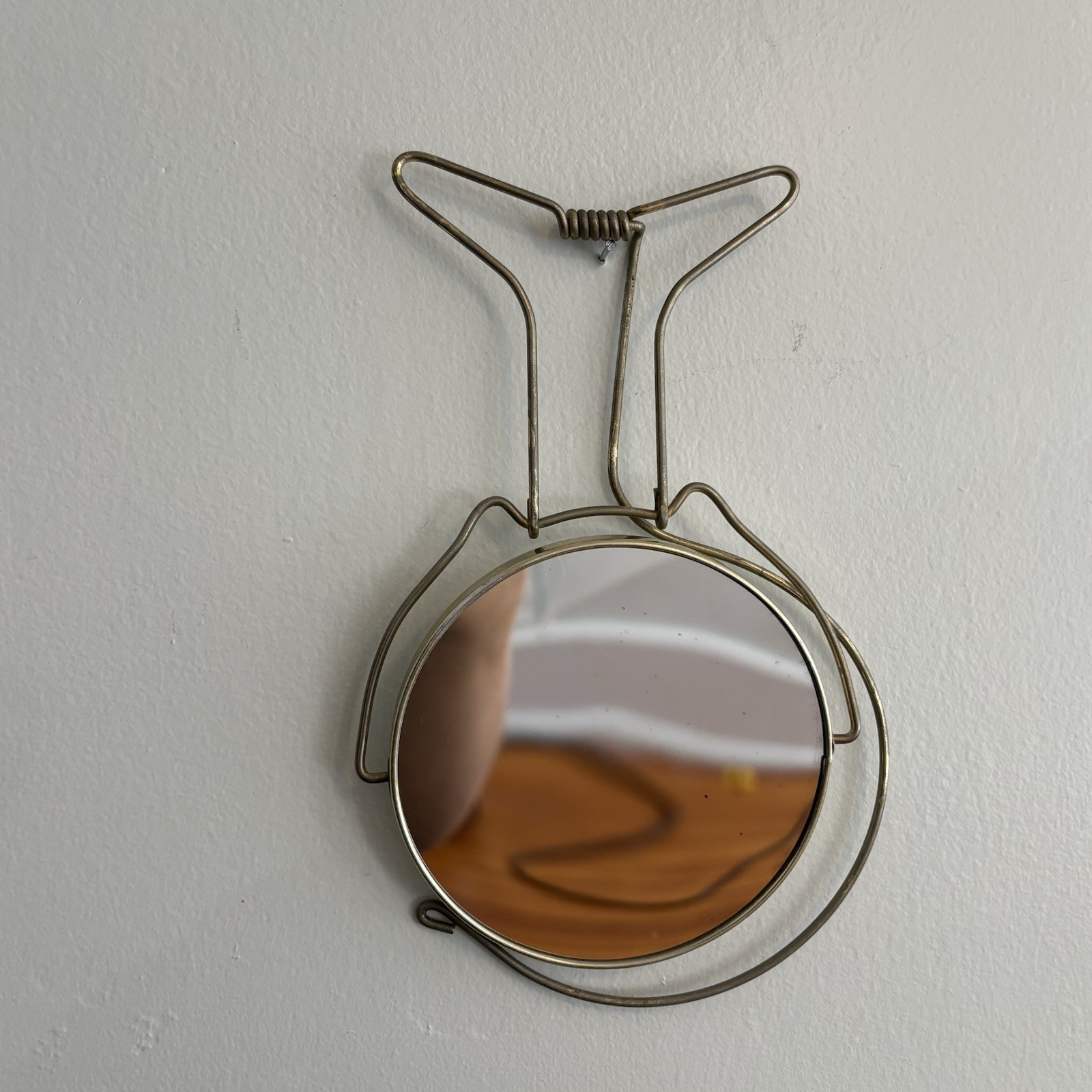 Vintage Tabletop Mirror Round 2 Sided Adjustable Metal Gold Colored Art Deco MCM