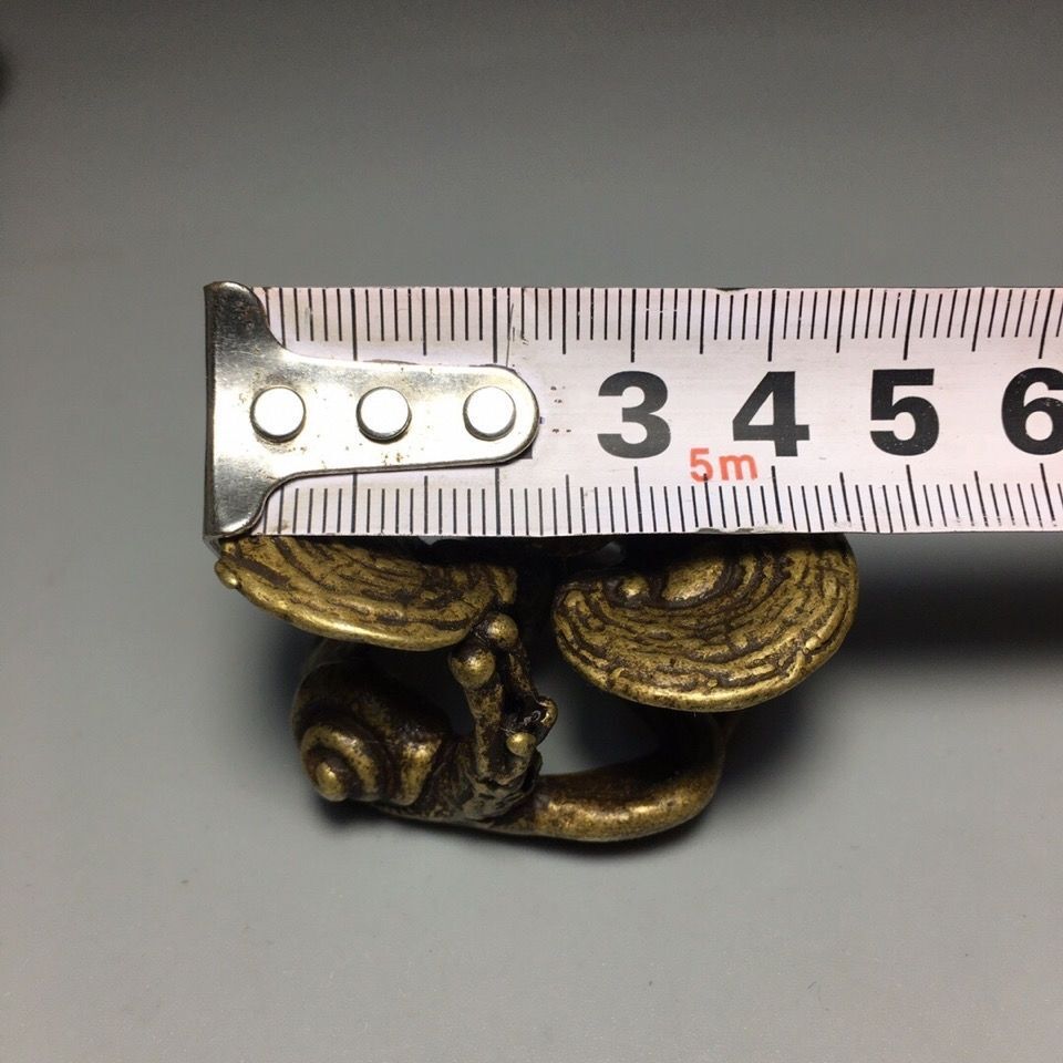 Vintage Style Solid Brass Snail Ruyi Figurine Lingzhi Ornament Chinese Decor