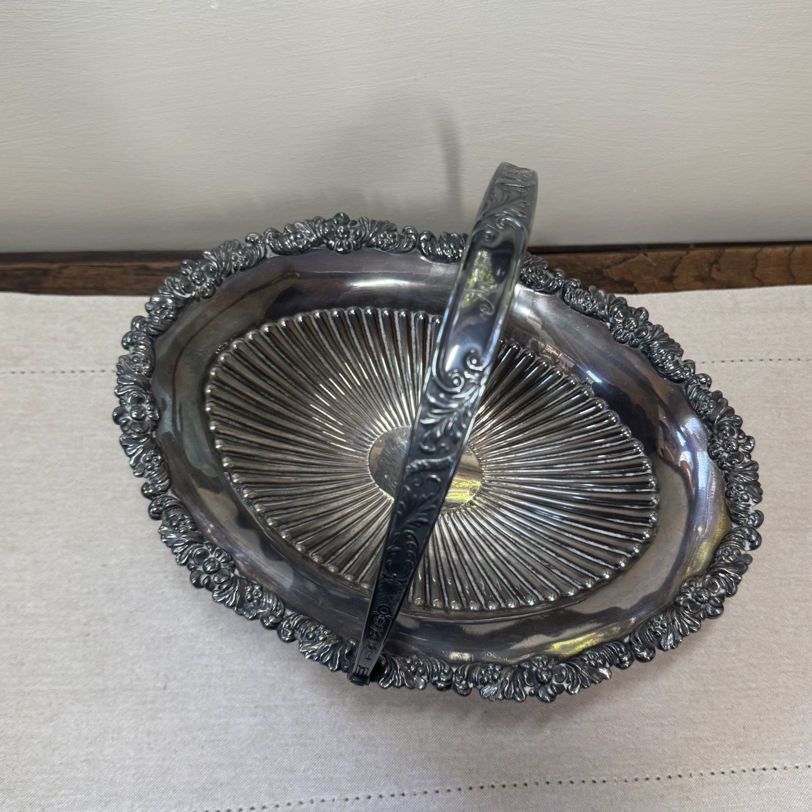 Antique EPNS Silver Plated Swing Handle Fruit Basket Bon Bon Bowl Monogram N