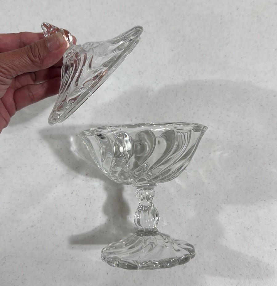 Vintage Candy Trinket Dish Footed Compote w/Lid by Fostoria American Cubist MCM