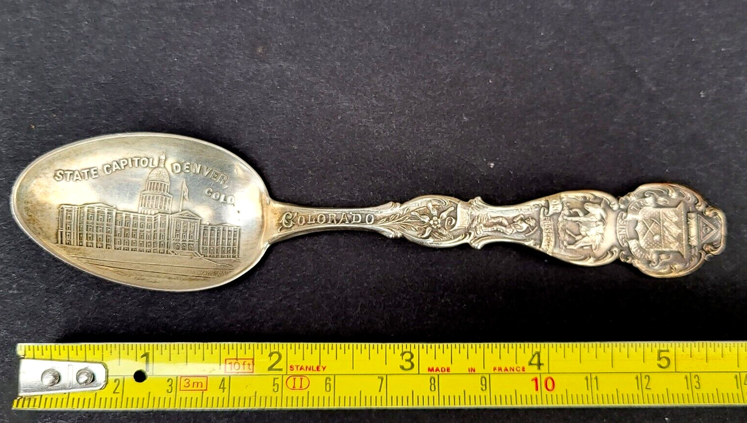Prospector Mining Cowboy Steer Sterling Silver Souvenir Spoon Denver Colorado