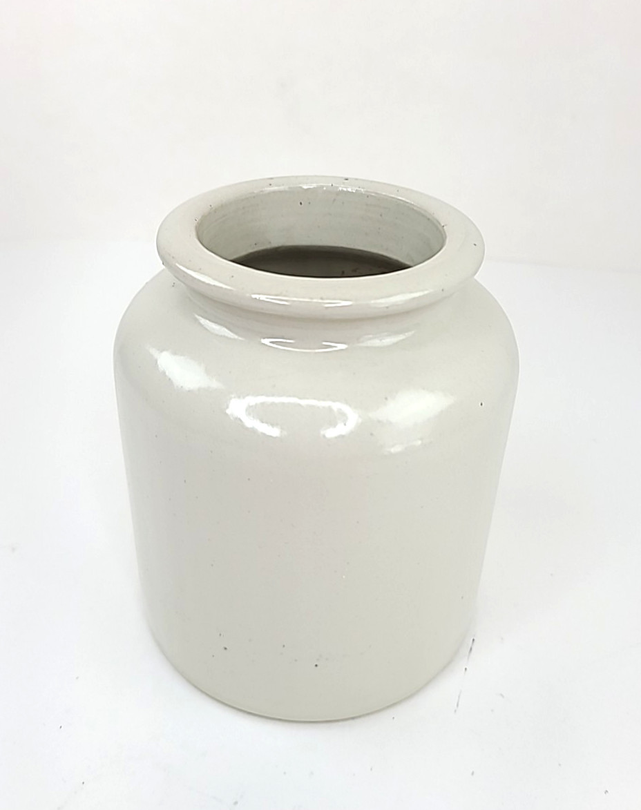 Vintage Off White Stoneware crock Jar mustard pot.