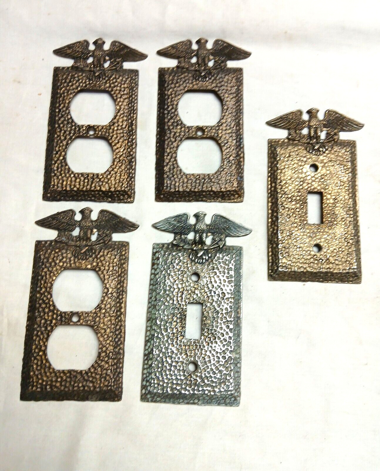 Vintage 5 Edmar Hammered Metal American Eagle Plate Switch and Outlet Covers