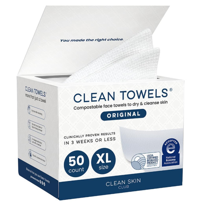 Clean Towels XL®, 100% USDA Biobased Face Towel, Disposable Face Towelette, Ecze