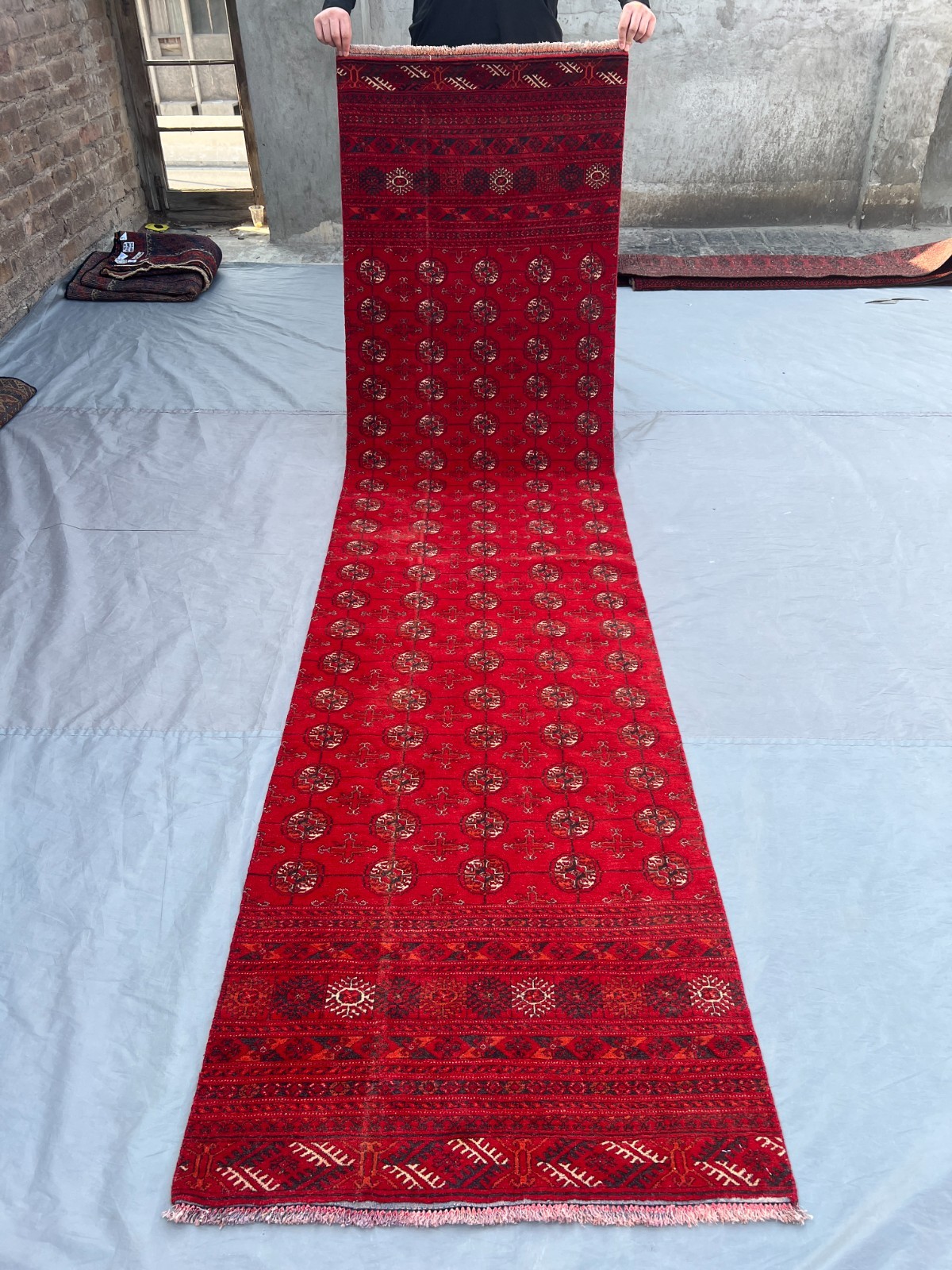 2’6×9’8 ft Turkmen Bukhara Runner Rug Hand Knotted Wool Oriental Hallway Carpet