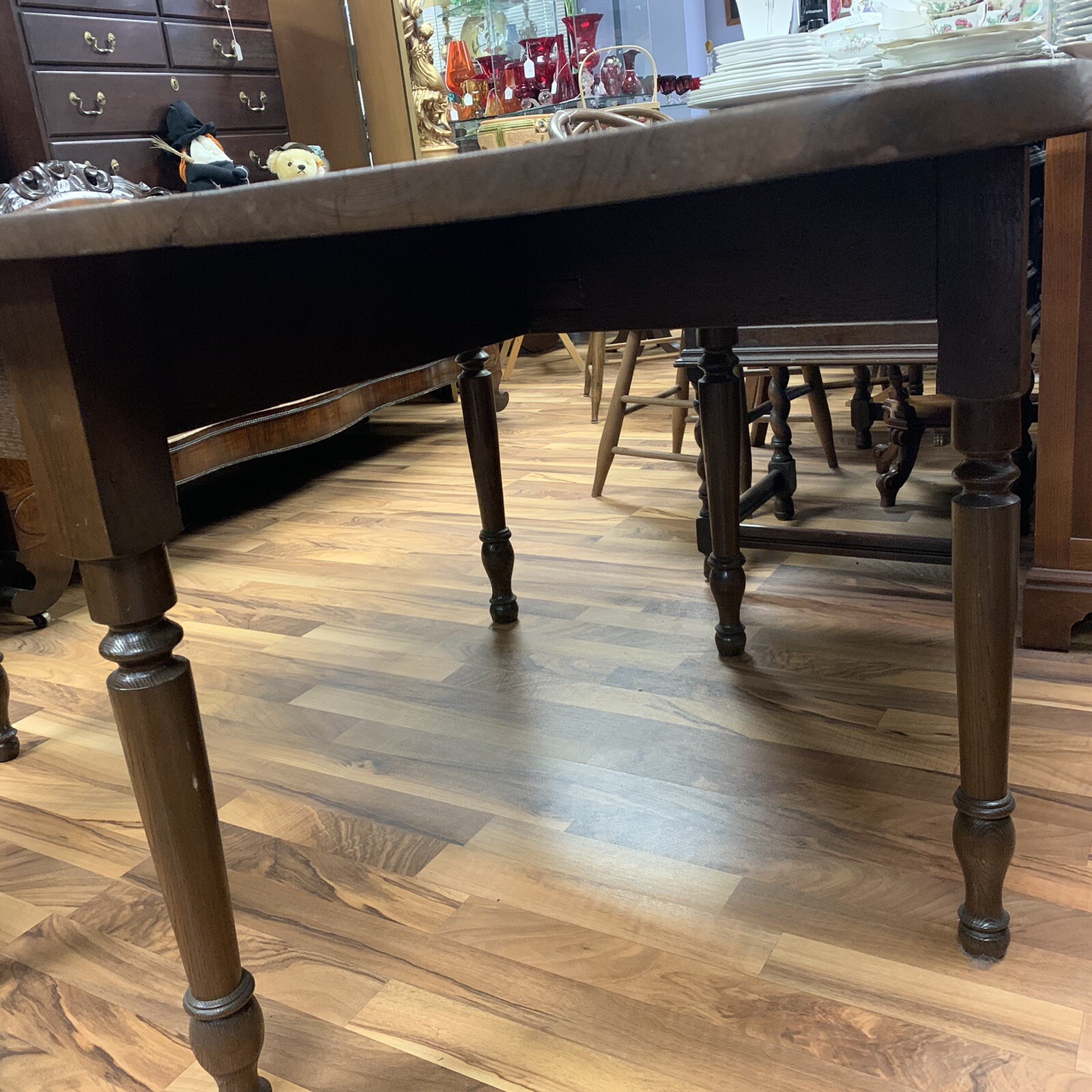 ATQ 1800s Primitive Hand Carved Solid Oak Wood Drop Leaf Table w/ Gate Legs 60”L