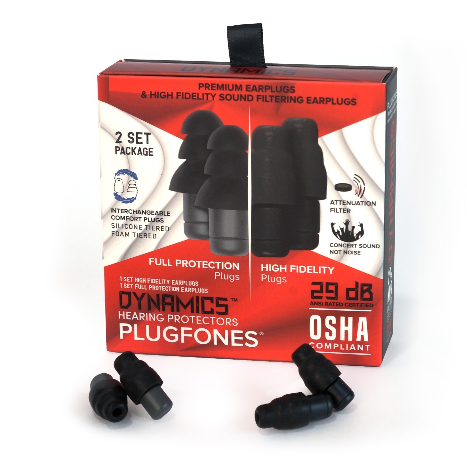 Plugfones Dynamics High Fidelity Earplugs and Full Protection Earplugs 2 PairSET