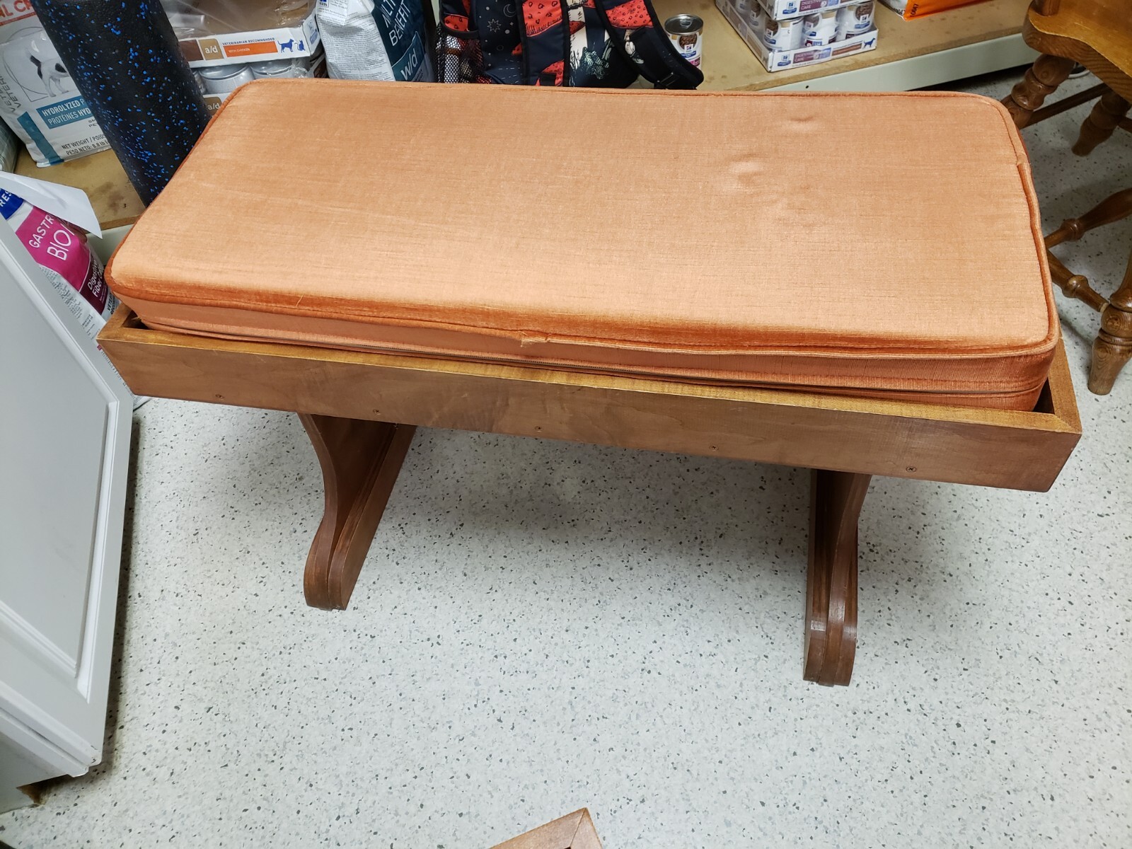 PAIR Of Vintage Orange Velvet & Wood Benches