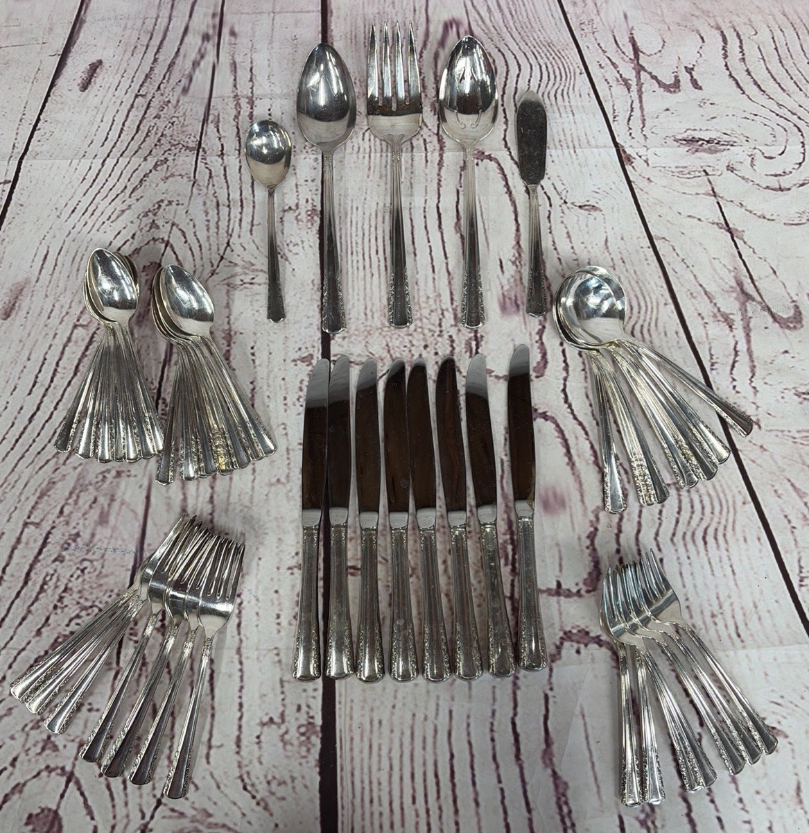 53pcs Holmes & Edwards ~ May Queen~ Inlaid Silverplate Flatware ~Service For 8