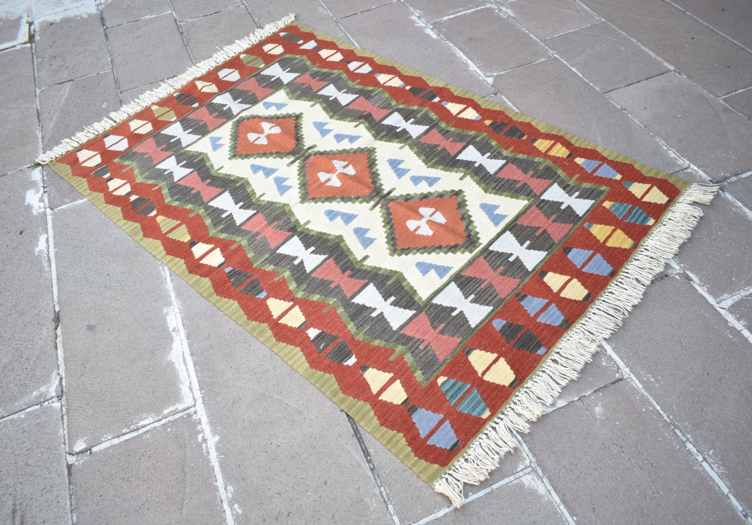 Turkish Rug 46” x 69” Anatolian Flat Woven Oushak Rug Natural Colors Wool Rug