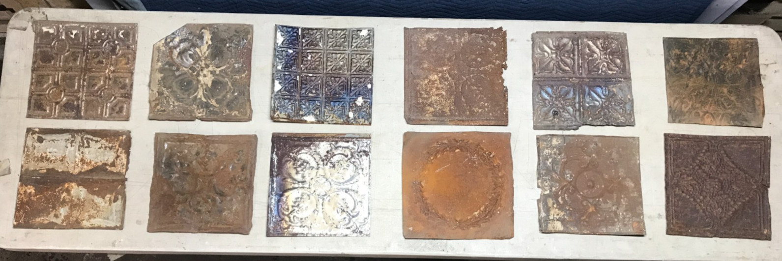 Antique 12 Sq. Foot Rust Tin Ceiling 12×12 Ceiling Tin Panels VTG Old 103-26B