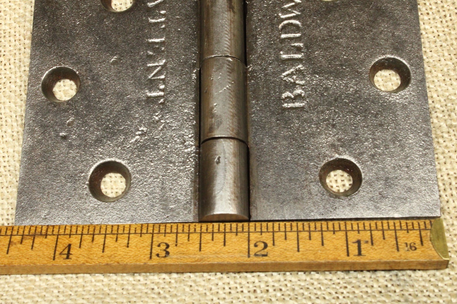 2 Old Door Hinges 4 1/2 X 4 1/2 ” 1850’s Heavy Duty Cast Iron Baldwin Patent