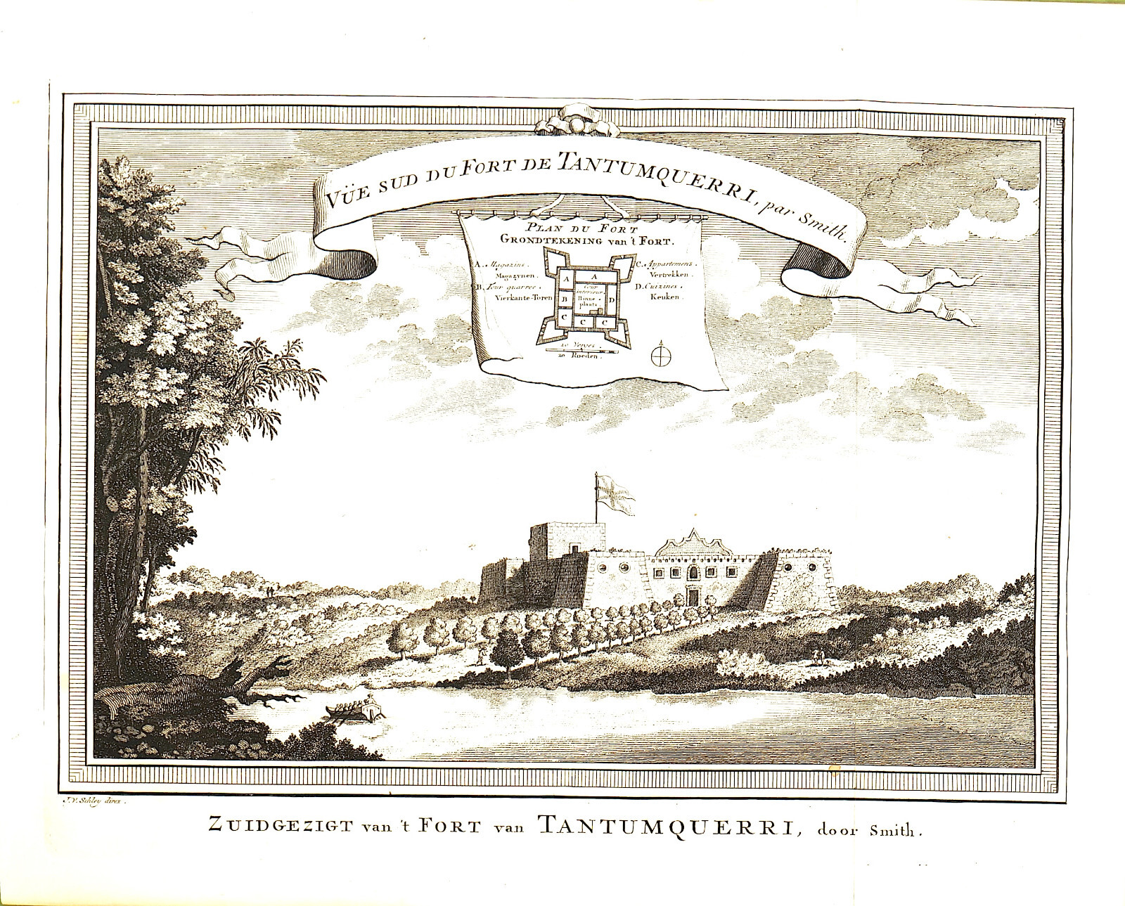 GHANA AFRICA “Zuidgezigt van’t Fort van Tantumquerri” 1760 J. van der Schley