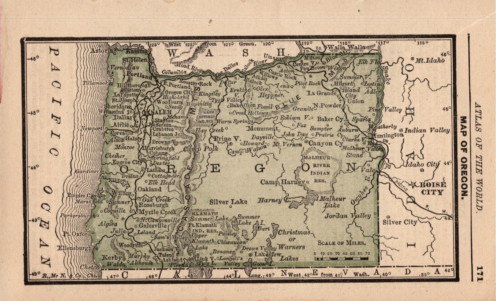 TINY OREGON State Map 1888 MINIATURE Map of Oregon Wall Art 1618