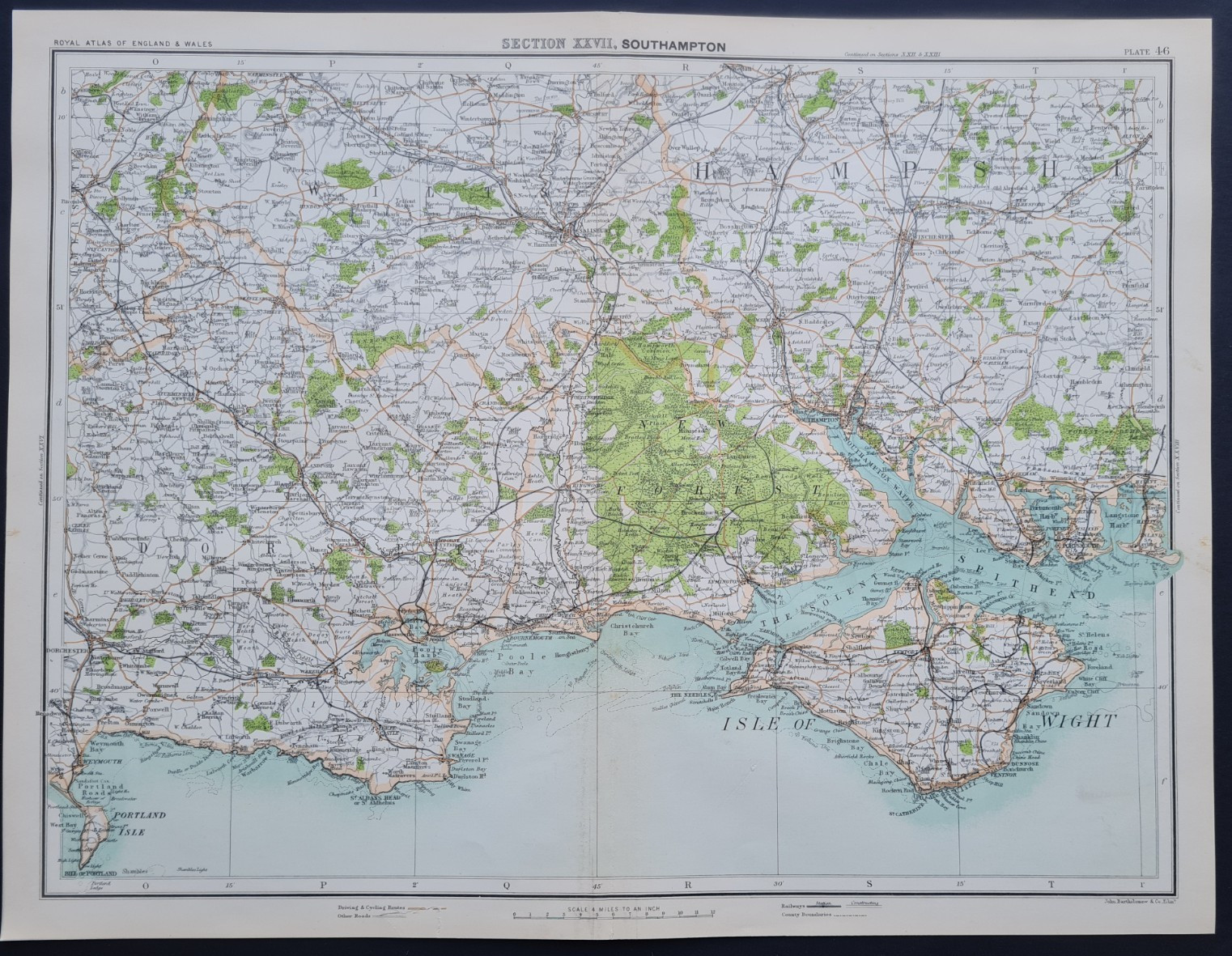 Antique 1898 Map – Southampton – Portsmouth – Hampshire – New Forest – Solent