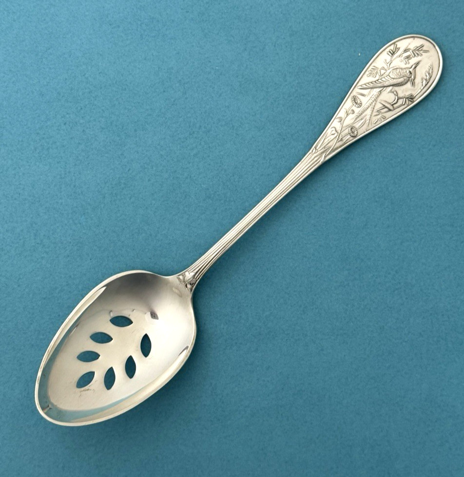 Tiffany AUDUBON Sterling Silver PIERCED SERVING Spoon No Mono 8 1/2″