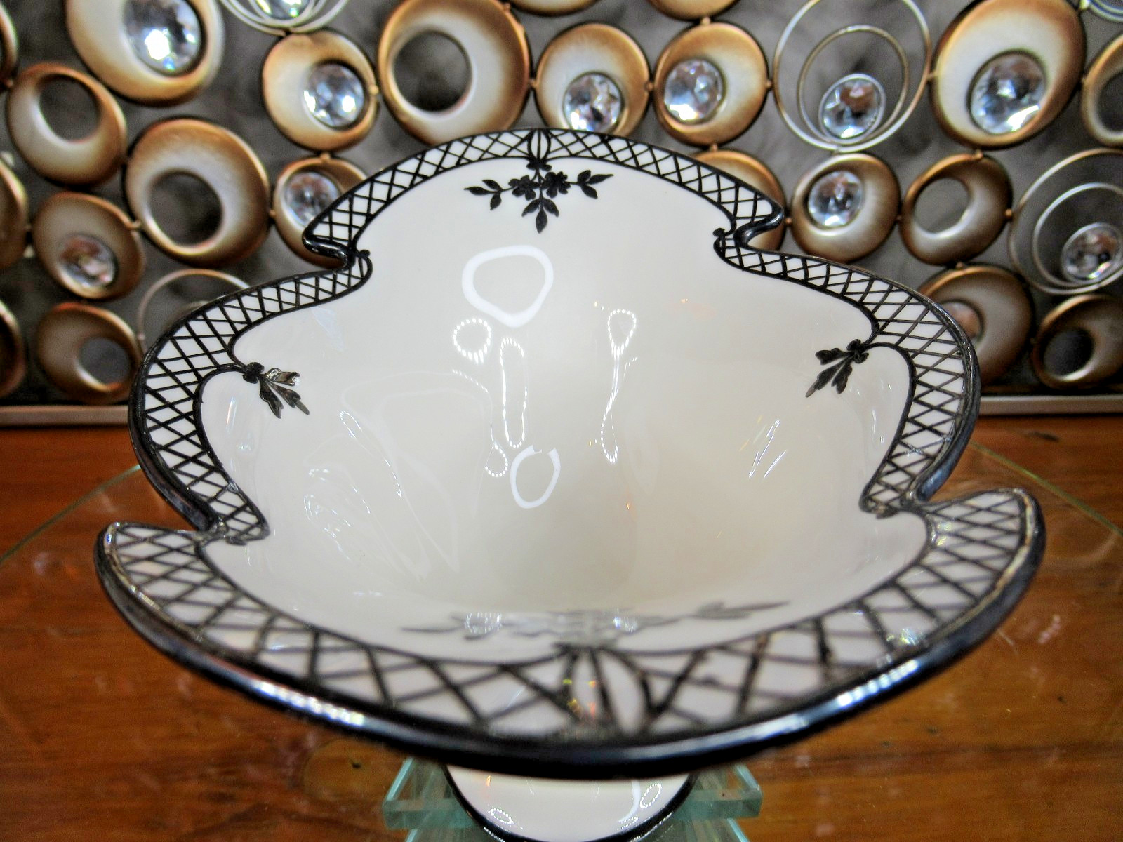 Antique Lenox Bone China Silver Overlay Art Deco Compote Pedestal Bowl