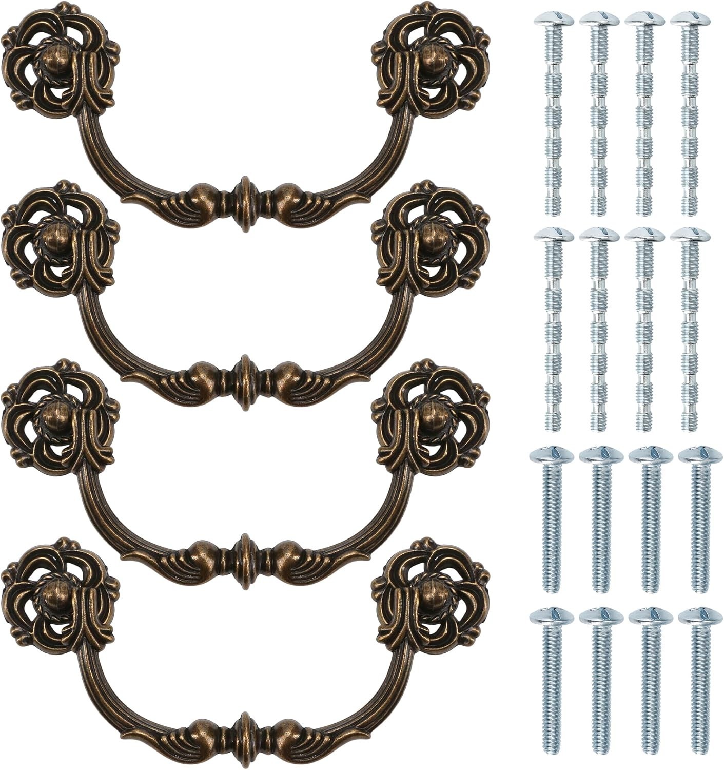 4-Pack 4.5″ -Antique Brass Drawer Pulls – Vintage Style Drop Bail Dresser Han…
