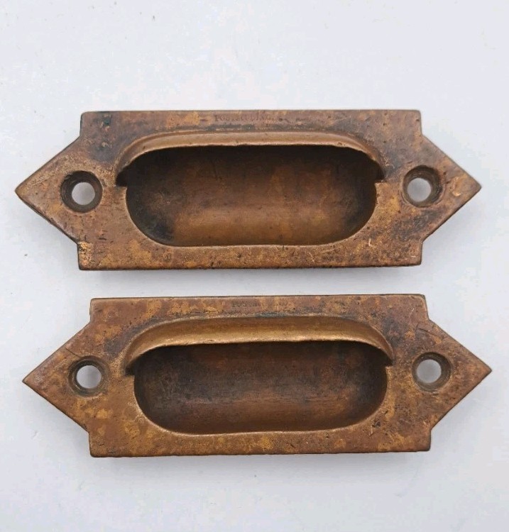Antique Brass Recessed Window Sash Lifts Pulls Vintage Hardware Set of 2