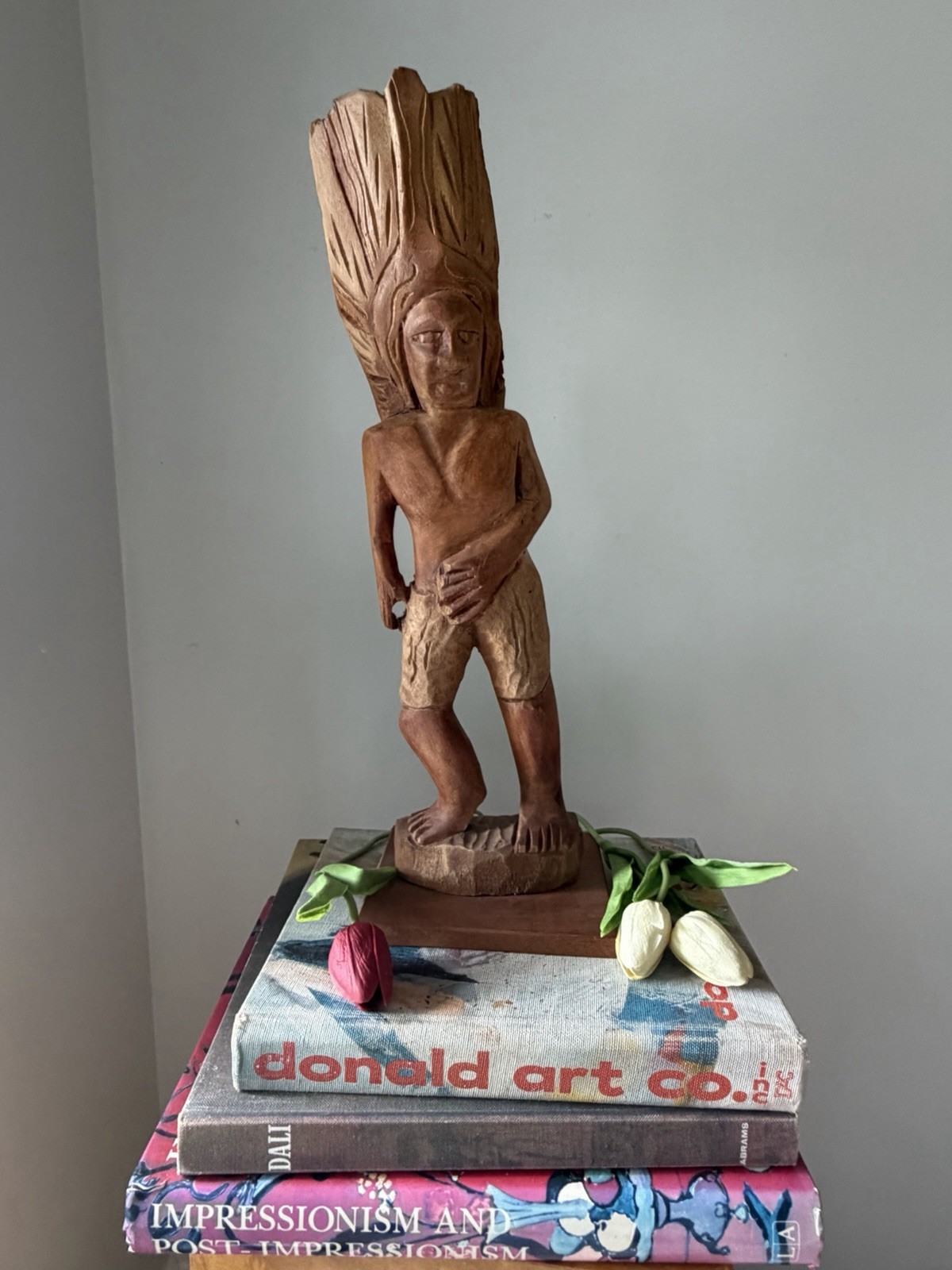 MCM ~20” Hand Carved Wood Unique Exotic Tribal Man Sculpture Standing Figure