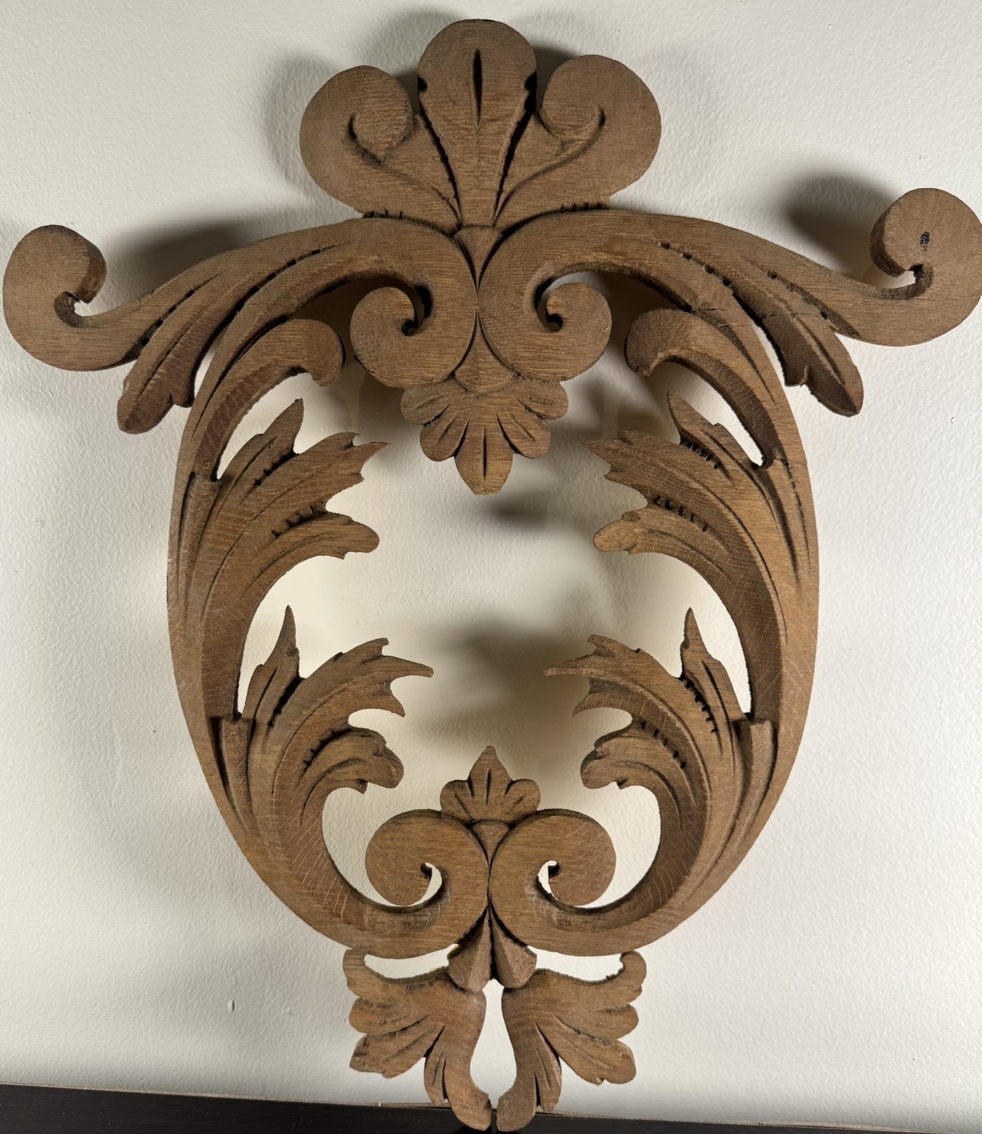Antique Original Hand Carved Wood Oak Appliqué Applied Architectural Salvage