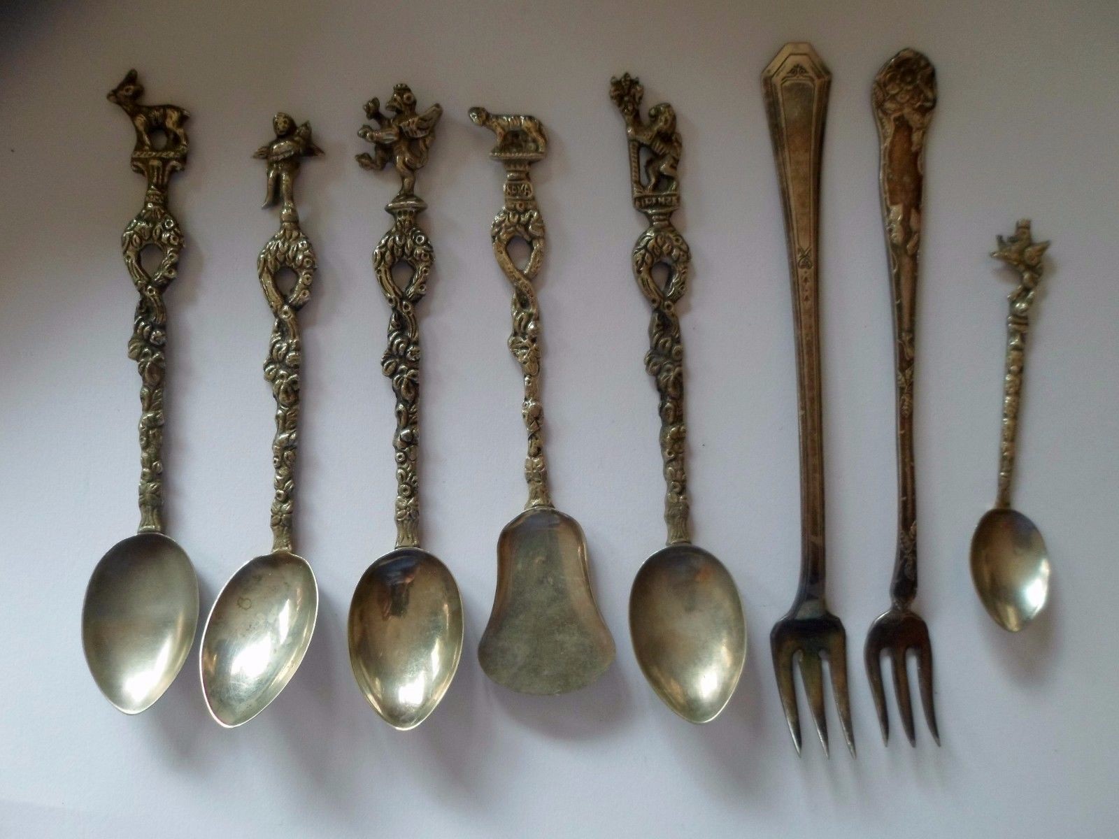 Antique Silver Demitasse Spoons, Italy, Bordini Montagnani forks mixed lot