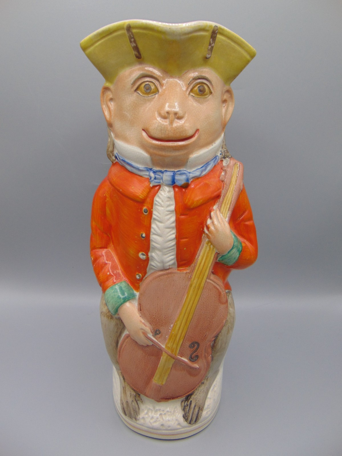 ANTIQUE STAFFORDSHIRE MONKEY CELLO PLAYER CHARACTER TOBY JUG
