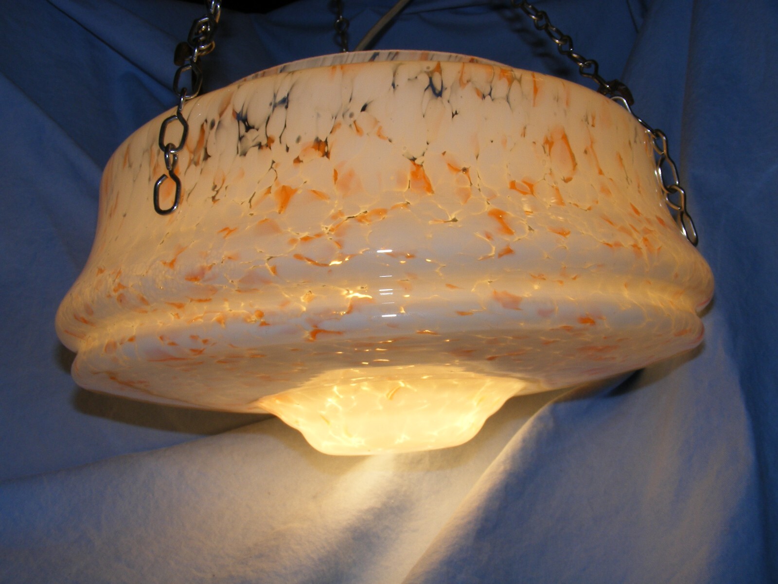 Vintage Glass Ceiling Light Plaffonier Flycatcher Bowl Lamp Shade Orange Marbled