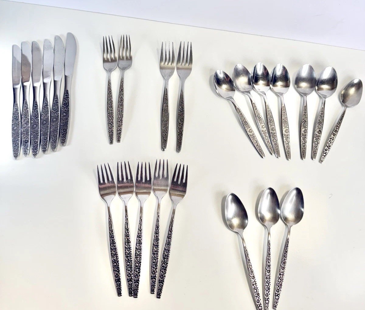 Vintage Floral Engraved Silverware Set Of 25 Pieces Mixed Brands