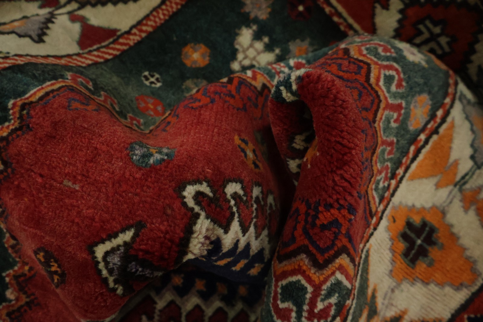 Vintage Vegetable Dye Area Rug 5×6 Handmade Wool Geometric Red/ Ivory Carpet
