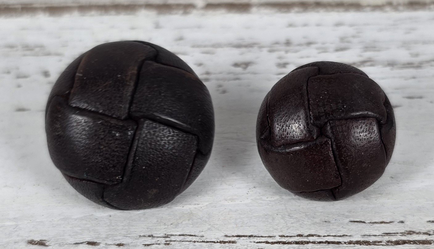 (2) Antique Leather Covered Round Buttons w/Leather Shanks
