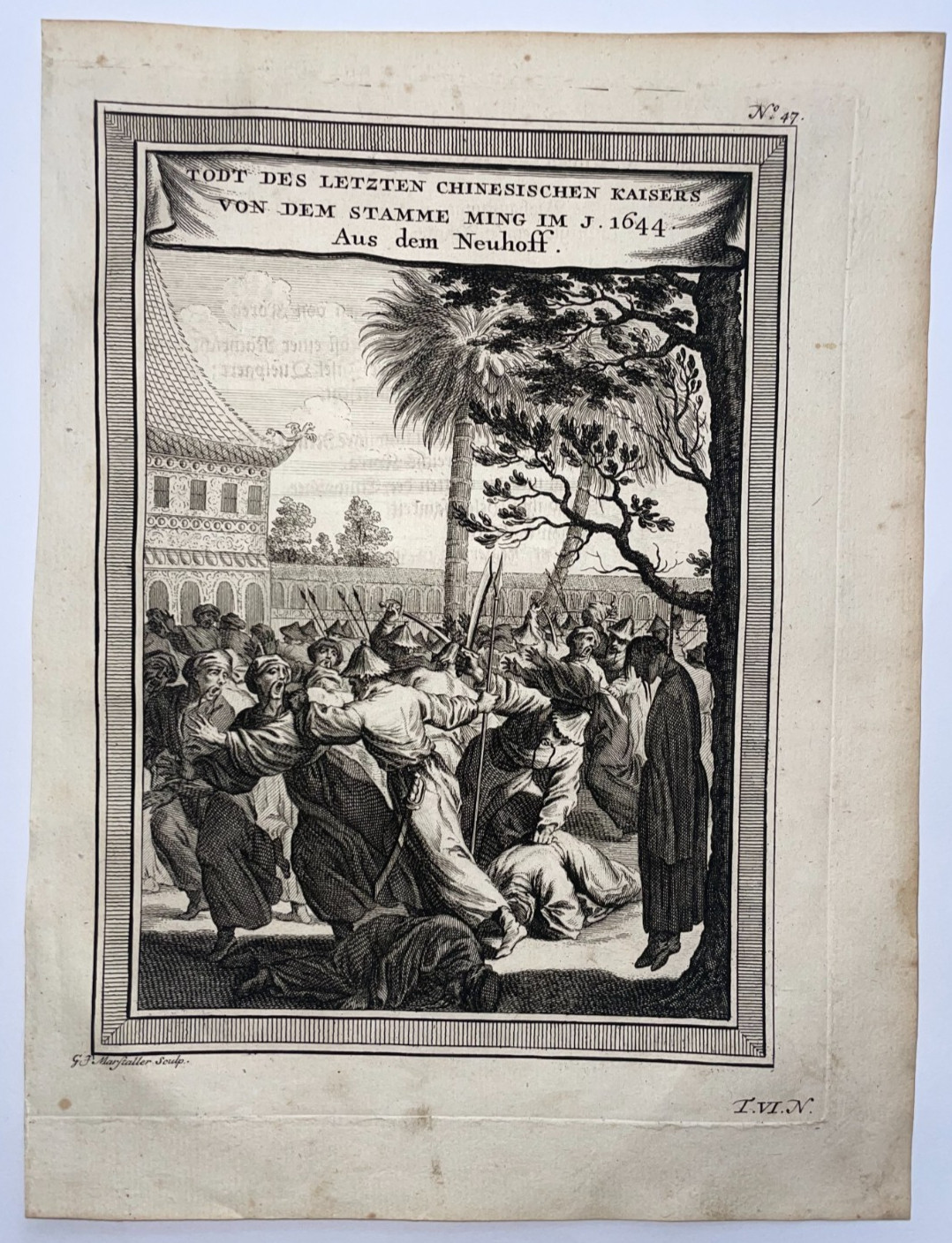 CHINA DEATH OF THE LAST EMPEROR MING 1749 NICOLAS BELLIN & NIEUHOF ANTIQUE VIEW